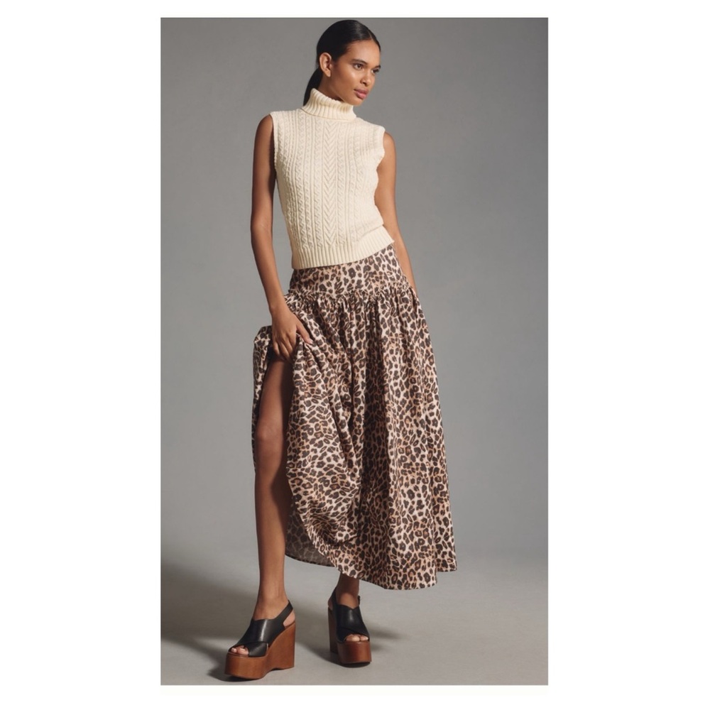 Anthropologie Mara Mara Leopard Print Basque Waist Drop Waist Maxi Skirt NWT - Picture 3 of 16
